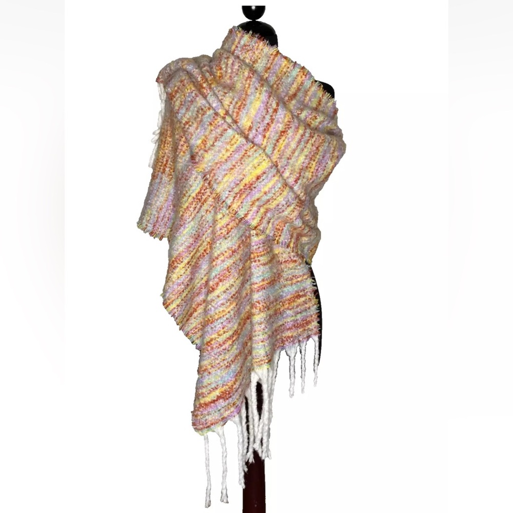 Anthropologie Holly Blanket Scarf Multicolored Pastels Fringe